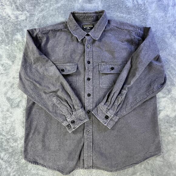 Dunlop Workwear Shirt Mens 2XL Gray Flannel Button Long Sleeve Pockets Overshirt - Picture 1 of 6